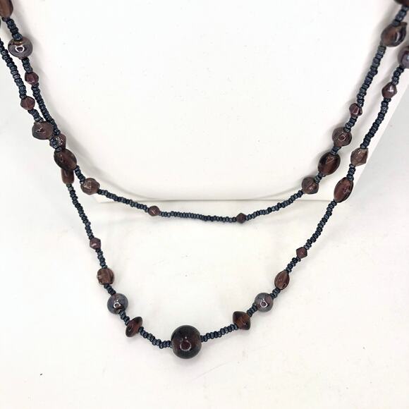 Beaded Opera Necklace Dual Strand Vintage No Clasp Earth Tones Vintage - Picture 7 of 7